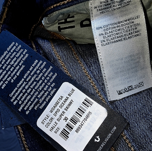 True Religion Blue Skinny Jeans with Faded Indigo Look - Picture 3 of 3